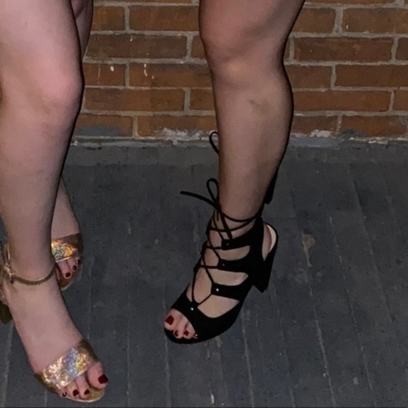 🩷 just fab black lace up chunky heels - Picture 3 of 12